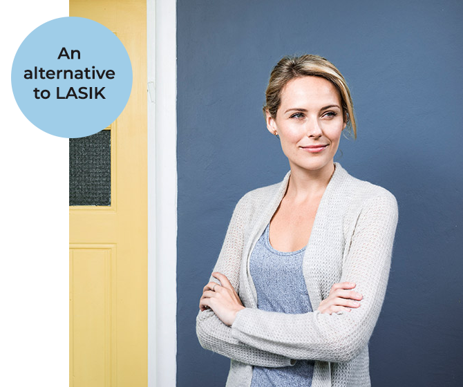 An alternative to LASIK - smiling woman with her arms crossed in front of her