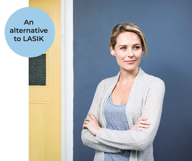 An alternative to LASIK - smiling woman with her arms crossed in front of her